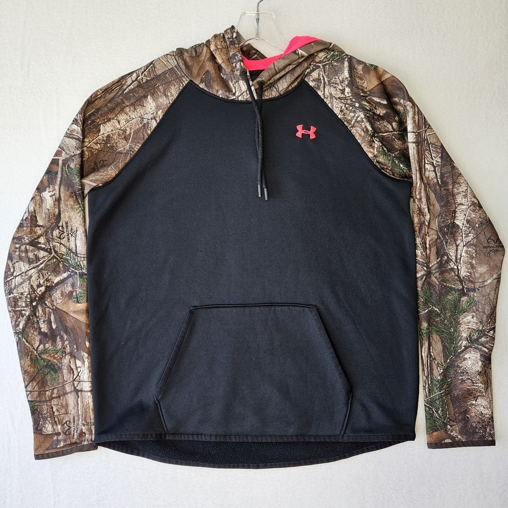 Under Armour Hoodie Women Large Black Pink Camo ColdGear Storm Real Tree Hooded
